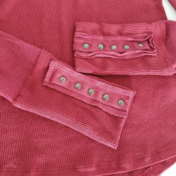 NEW Free People JoJo Long Sleeve Ribbed Thermal Snap Cuff Top in Hot Pink - Picture 6 of 11